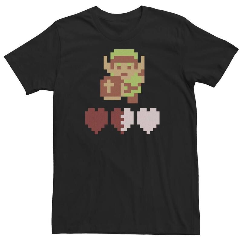 アニメキャラクター レディース トップス Tシャツ トール Licensed Character Big & Tall Nintendo Legend Of Zelda Link Heart Meter Pixel Art Portraitee Black ブラック