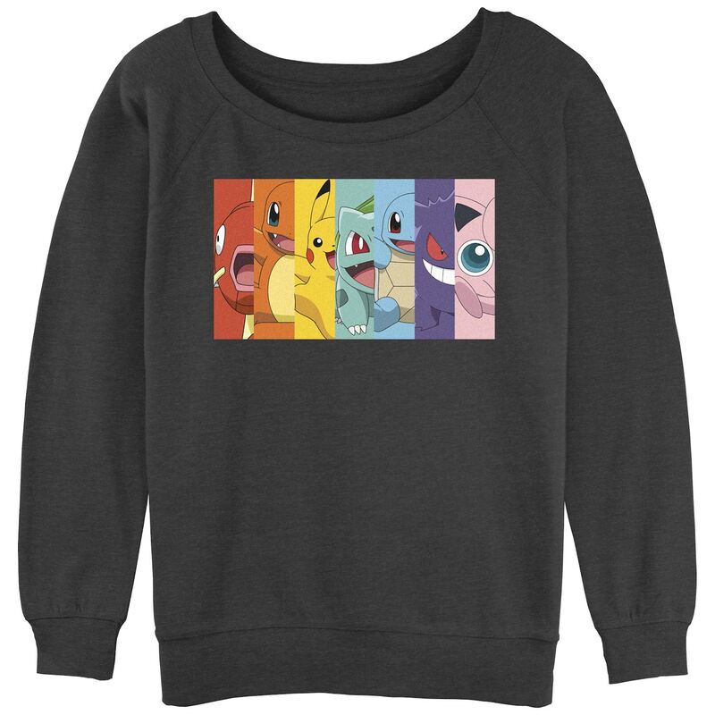 アニメキャラクター レディース トップス Tシャツ スウェット グラフィック Licensed Character Juniors' Pokmon Rainbow Grid Graphic Pullover Sweatshirt Charcoal Heather チャコール