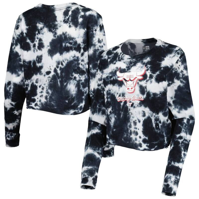 ニューエラ レディース トップス Tシャツ クロップド Women's New Era Black Chicago Bulls Tie Dye Cropped Long Sleeve T-Shirt Bul Black ブラック