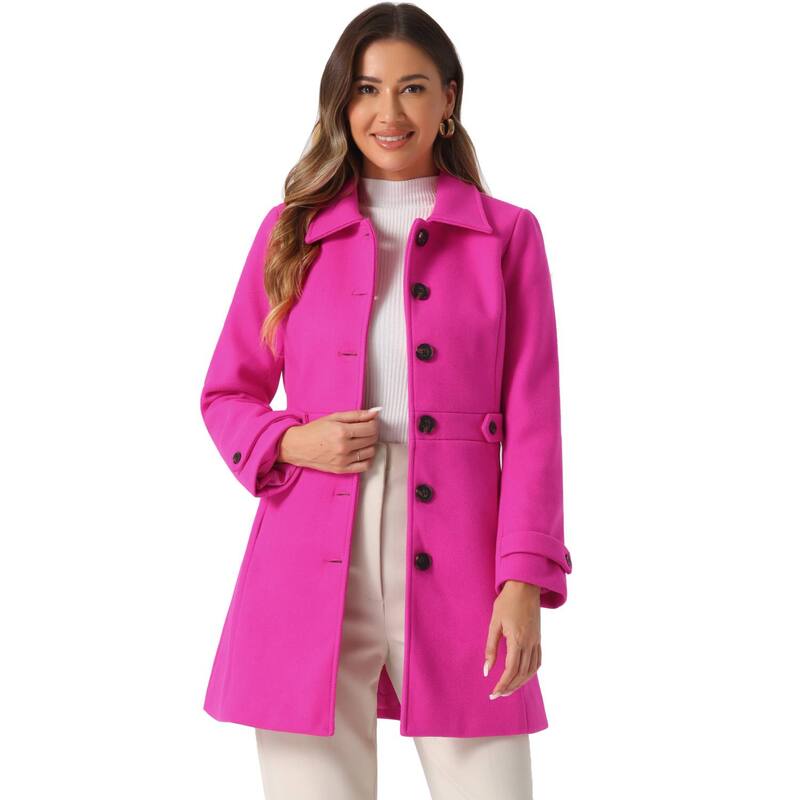 アレグラ ケー レディース アウター ジャケット・ブルゾン コート ALLEGRA K Women Classic Single Breasted Winter Long Trenchcoat with Pockets Hot Pink ピンク