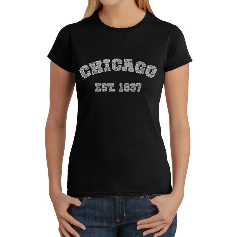 エルエーポップアート レディース トップス Tシャツ LA Pop Art Chicago 1837 - Women's Word Art-Shirt Black ブラック