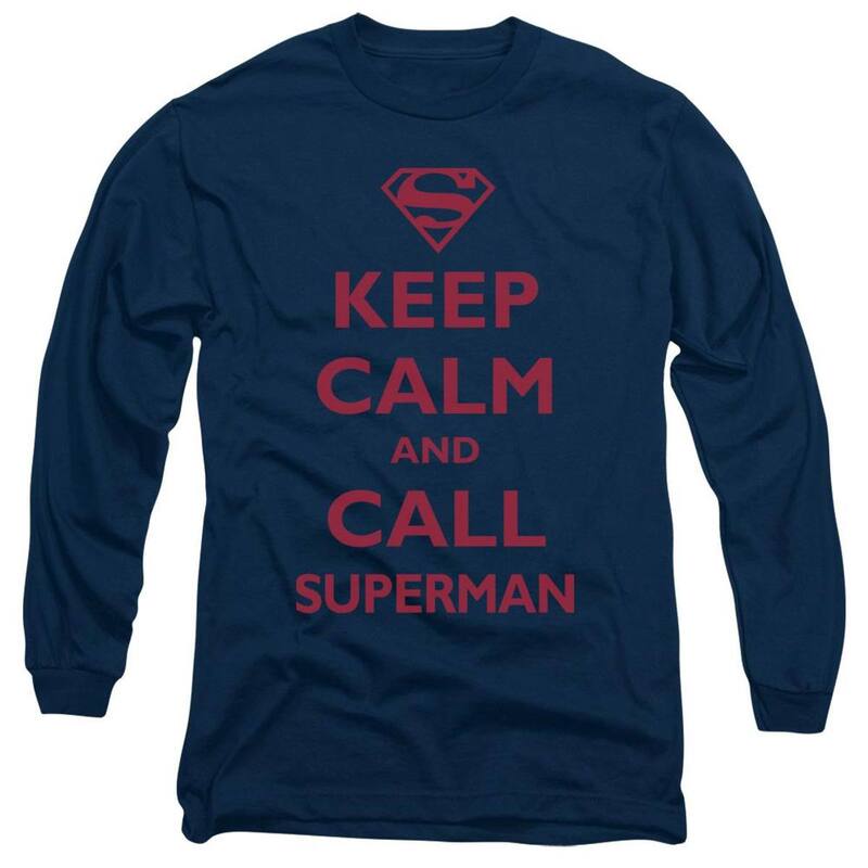 アニメ文字記号 レディース トップス プルオーバー Licensed Character Superman Call Superman Long Sleeve Adult-shirt Navy 米国海軍