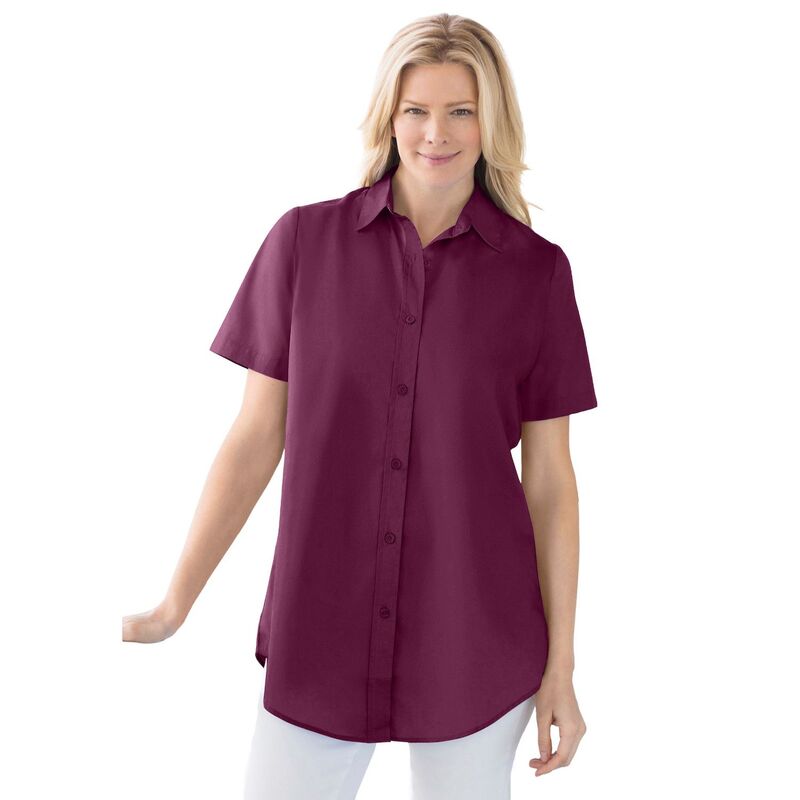 ウーマン ウィズイン レディース トップス シャツ プラスサイズ プチ Woman Within Plusize Petite Perfect Short Sleeve Shirt Deep Claret