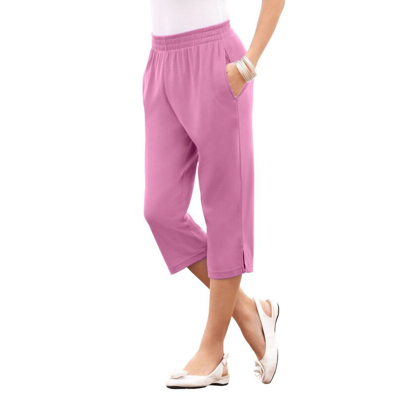 ロアマンズ レディース ボトムス カジュアルパンツ プラスサイズ キャップ ニット Roaman's Women's Plusize Soft Knit Pull-On Capri Pant Mauve Orchid|ReVida 店