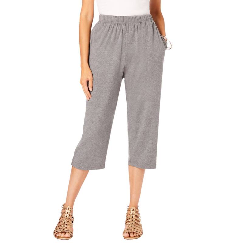 ロアマンズ レディース ボトムス カジュアルパンツ プラスサイズ キャップ ニット Roaman's Women's Plusize Soft Knit Pull-On Capri Pant Medium Heather Grey グレー｜ReVida 店