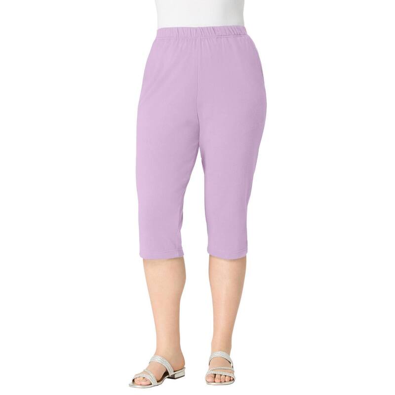 ロアマンズ レディース ボトムス カジュアルパンツ プラスサイズ キャップ ニット Roaman's Women's Plusize Soft Knit Pull-On Capri Pant Pale Lavender ラベンダー|ReVida 店