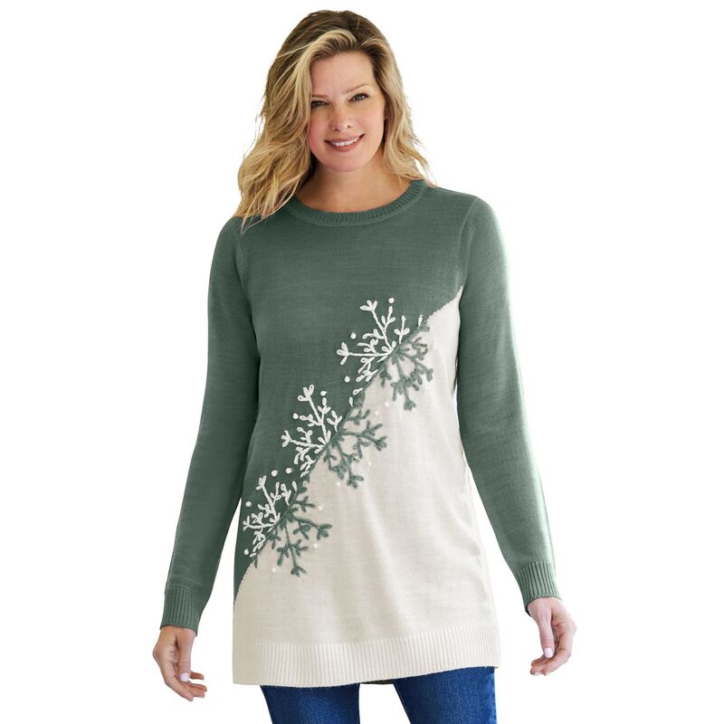 ウーマン ウィズイン レディース アウター ニット・セーター プラスサイズ Woman Within Plusize Holiday Snowflake Jacquard Sweater Pine Snowflake 14,414円