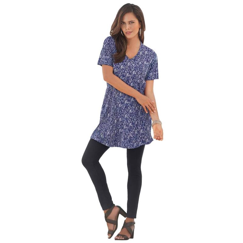 ロアマンズ レディース トップス Tシャツ Vネック プラスサイズ コットン Roaman's Women's Plusize Cotton Short Sleeve V-Neck Ultimate Tunic Navy Cool Texture ネイビー