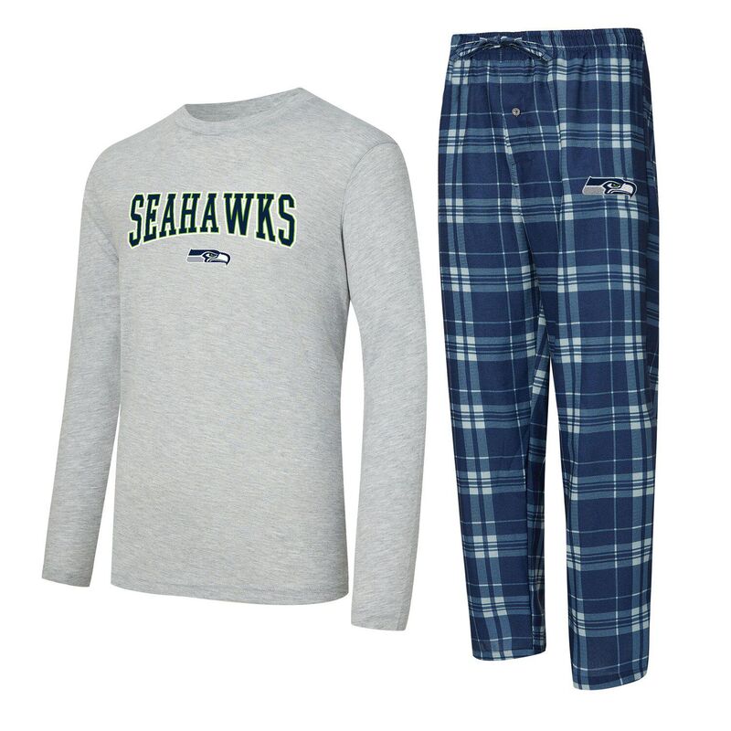 アンブランデッド レディース アンダー御召しもの ナイト爵御召しもの プルオーバー Unbranded Men\u0027s Conceptsport College Navy/Heather Gray Seattle Seahawks Regulate Long Sleeve T-Shirt and Plaid Pant Set Sea Multi マルチ色つや