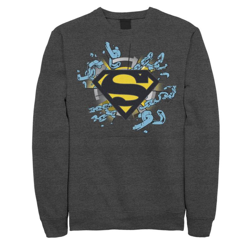 アニメキャラクター レディース トップス Tシャツ スウェット ロゴ Licensed Character Men's DComicsuperman Chain Link Logo Sweatshirt Charcoal Heather チャコール｜ReVida 店