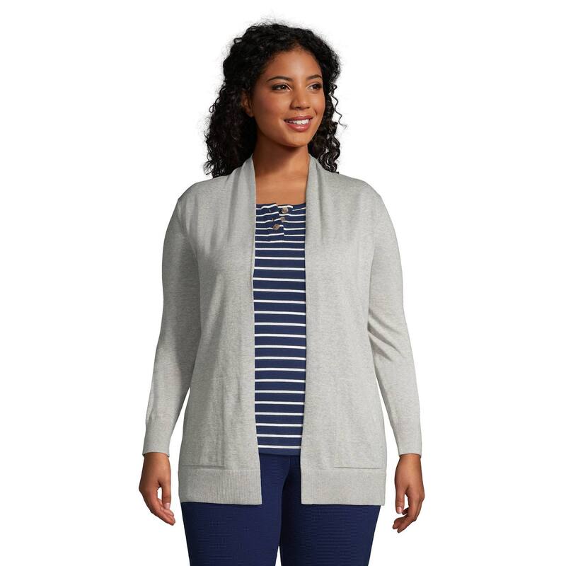 ランズエンド レディース アウター ニット・セーター ドレープラスサイズ カーディガン Plusize Lands' Endraped Open-Front Long Cardigan Sweater Gray Heather グレー