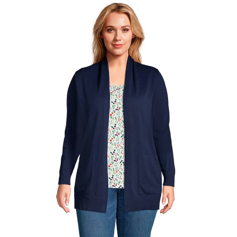 ランズエンド レディース アウター ニット・セーター ドレープラスサイズ カーディガン Plusize Lands' Endraped Open-Front Long Cardigan Sweateradiant Navy ネイビー