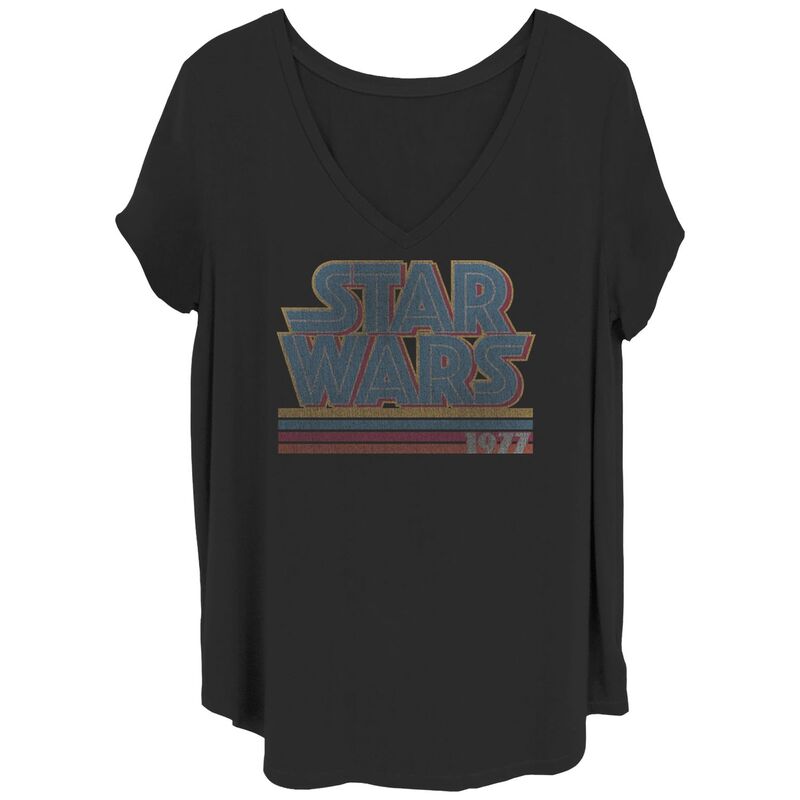 スター ウォーズ レディース トップス Tシャツ プラスサイズ ロゴ Juniors' Plustar Wars Logo Tee Black ブラック
