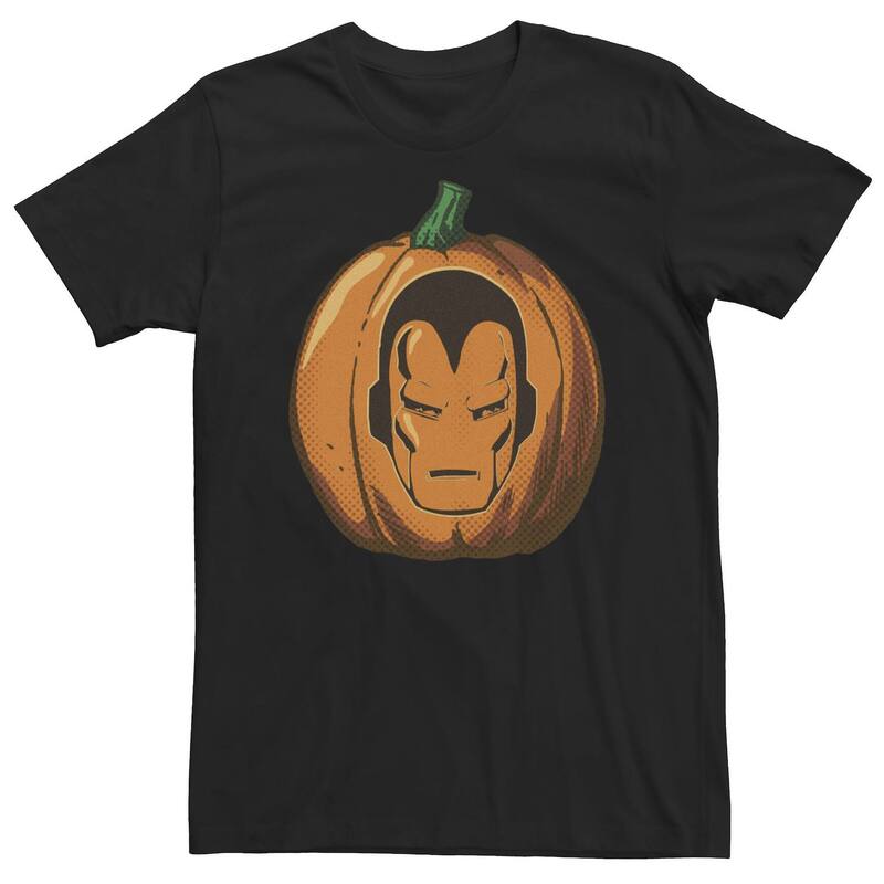 マーベル レディース トップス Tシャツ トール Big & Tall Marvel Avengers Iron Man Halloween Pumpkin Tee Black ブラック