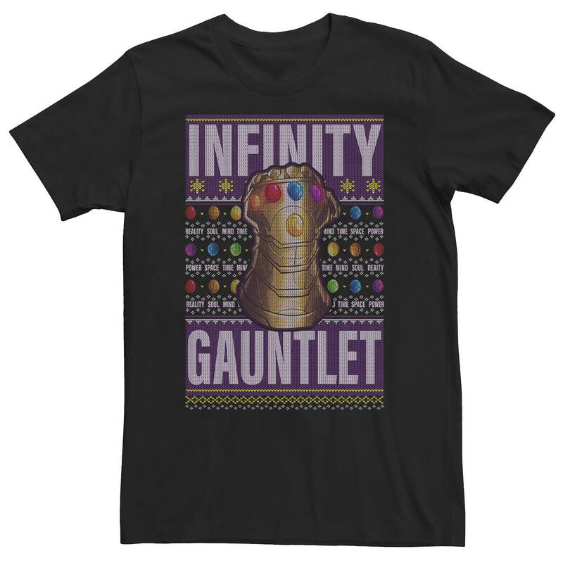 マーベル レディース トップス Tシャツ トール セーター Big & Tall Marvel Infinity Gauntlet Ugly Christmasweater Tee Black ブラック