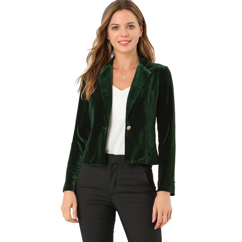 アレグラ ケー レディース アウター ジャケット・ブルゾン ベルベット ブレザー ALLEGRA K Women's Velvet Notched Lapelong Sleeve Button Work Blazer Green グリーン