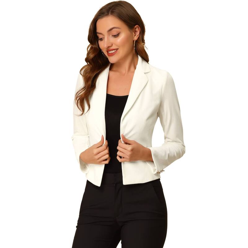 アレグラ ケー レディース アウター ジャケット・ブルゾン ベルベット ブレザー ALLEGRA K Women's Velvet Notched Lapelong Sleeve Button Work Blazer Ivory White ホワイト