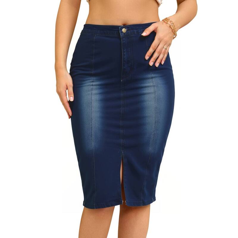 アレグラ ケー レディース ボトムスカート ミディ デニム ALLEGRA K Women's Bodycon Midi Skirt High Elastic Waist Split Front Denim Pencil Skirt Black Blue ブラック