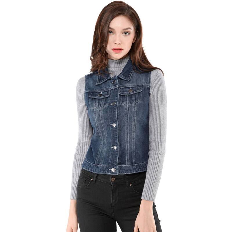 アレグラ ケー レディース アウター 上衣・上衣 限りない ジーンズ ALLEGRA K Women\u0027s Washed Chest Flapocketsingle Breastedenim Vest Jacket Blue 青み