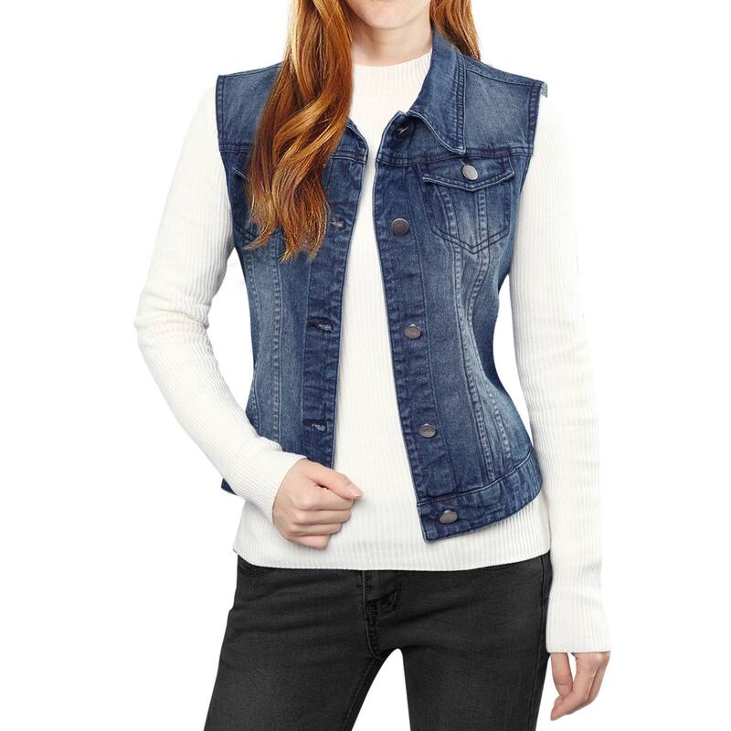アレグラ ケー レディース アウター 上衣・上衣 限りない ジーンズ ALLEGRA K Women\u0027s Washed Chest Flapocketsingle Breastedenim Vest Jacket Dark Blue 青み