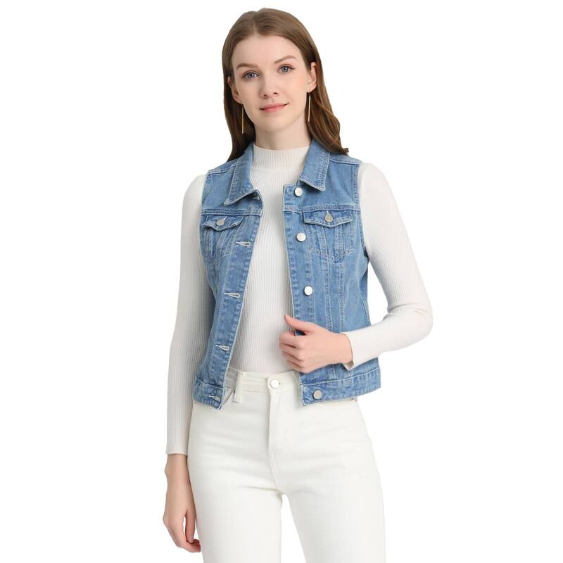 アレグラ ケー レディース アウター 上衣・上衣 限りない ジーンズ ALLEGRA K Women\u0027s Washed Chest Flapocketsingle Breastedenim Vest Jacket Light Blue B 青み