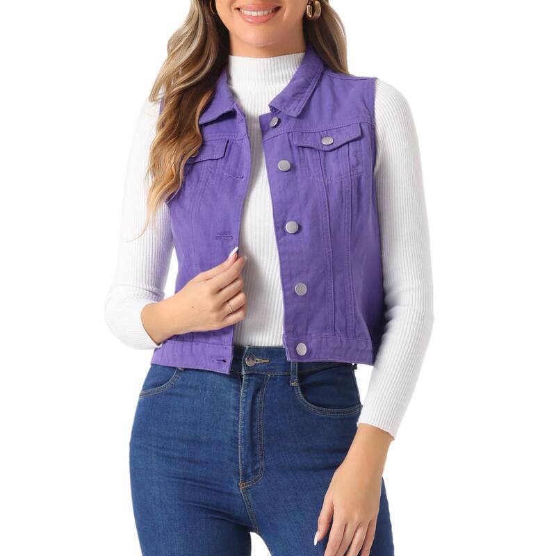 アレグラ ケー レディース アウター 上衣・上衣 限りない ジーンズ ALLEGRA K Women\u0027s Washed Chest Flapocketsingle Breastedenim Vest Jacket Purple パープル