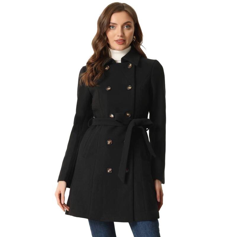 アレグラ ケー レディース アウター ジャケット・ブルゾン ボタンダウン コート ダウン ALLEGRA K Winter Coat for Women Peter Pan Collar Double Breasted Slant Pocket Button Down Belted Pea Coats Black ブラック