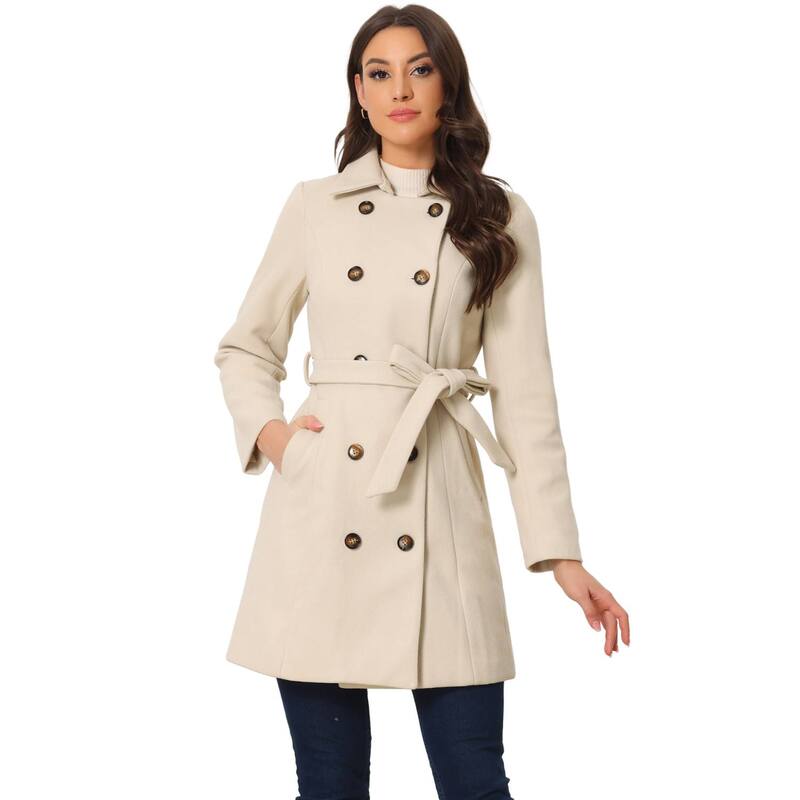 アレグラ ケー レディース アウター ジャケット・ブルゾン ボタンダウン コート ダウン ALLEGRA K Winter Coat for Women Peter Pan Collar Double Breasted Slant Pocket Button Down Belted Pea Coats Cream White ホワイト