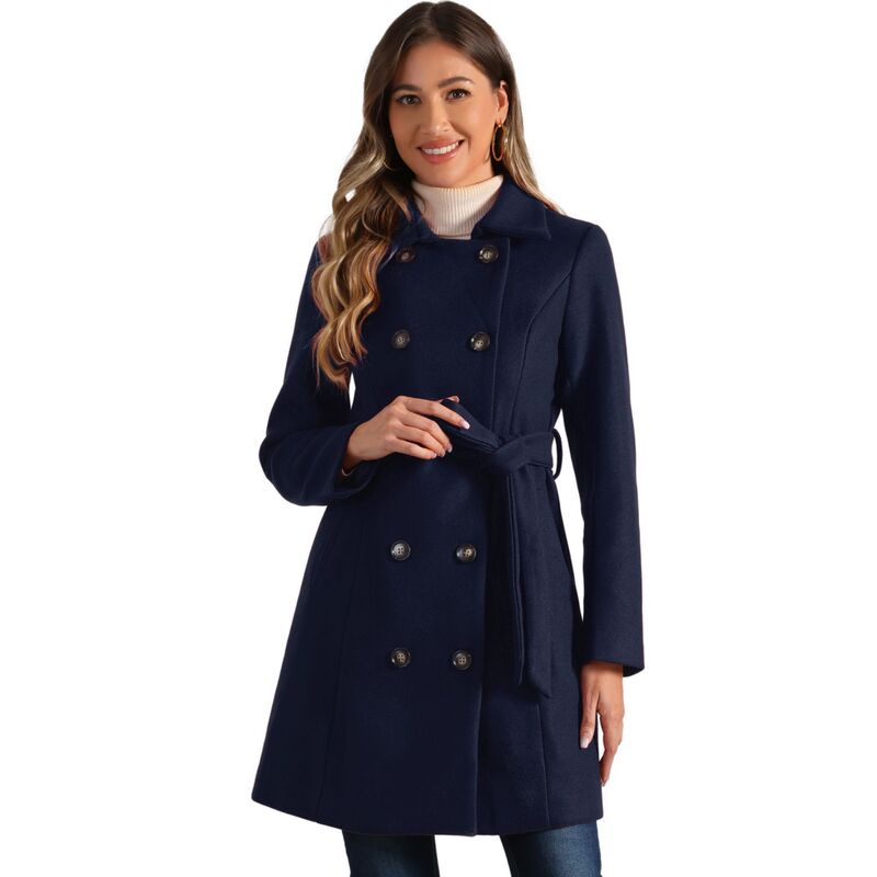 アレグラ ケー レディース アウター ジャケット・ブルゾン ボタンダウン コート ダウン ALLEGRA K Winter Coat for Women Peter Pan Collar Double Breasted Slant Pocket Button Down Belted Pea Coats Dark Blue ブルー