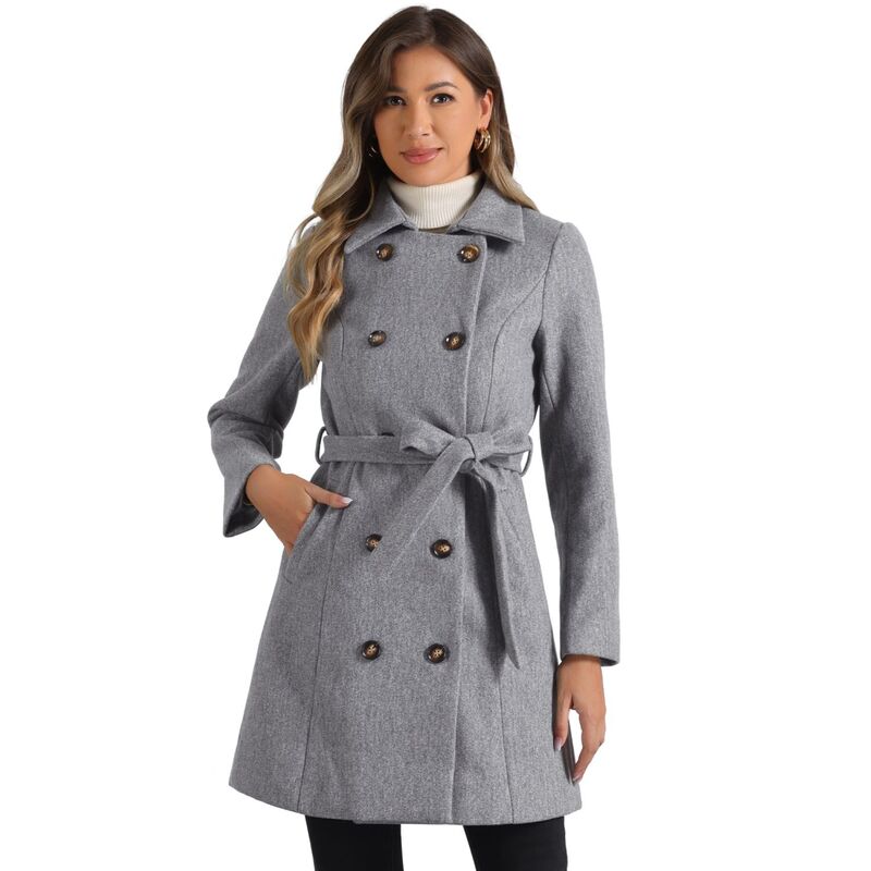 アレグラ ケー レディース アウター 上衣・上衣 名取り草落ち込む 厚地の外套 落ち込む ALLEGRA K Winter Coat for Women\u0027s Peter Pan Collar Double Breasted Slant Pocket Button Down Belted Pea Coats Grey 薄墨色