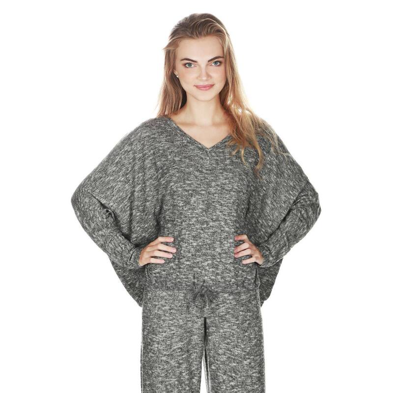 メモイ レディース トップス Tシャツ MeMoi Women'supersoft Hacci Lounge Pull Over Loose Fitop Black ブラック