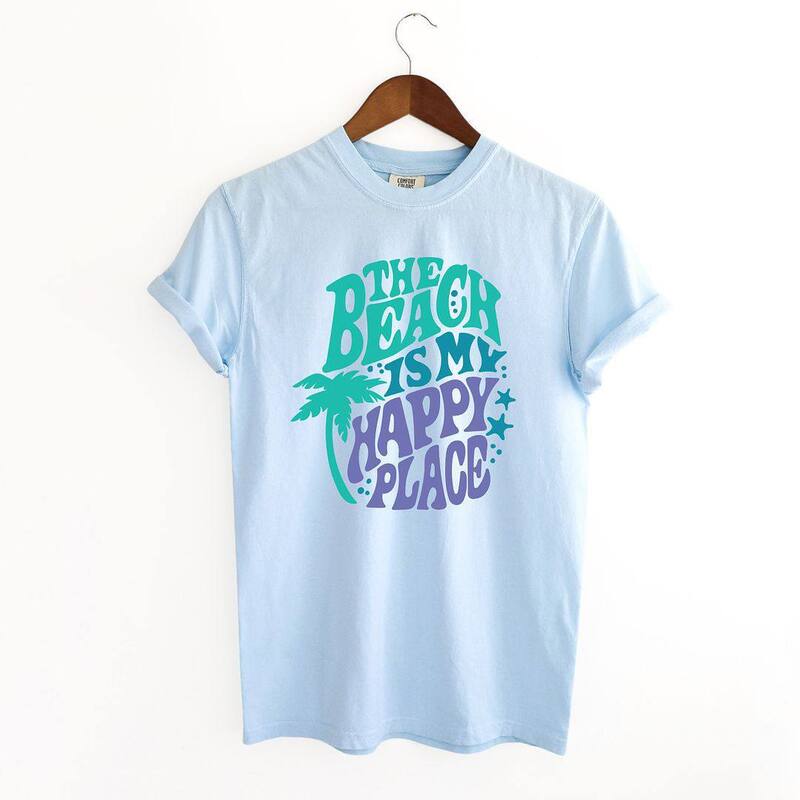 Simply Sage Market レディース トップス ティーシャツ スピード競技 Simply Sage Markethe Beach Is My Happy Place Retro Garment Dyed Tees Chambray トップス-レディースファッション-Tシャツ・カットソー