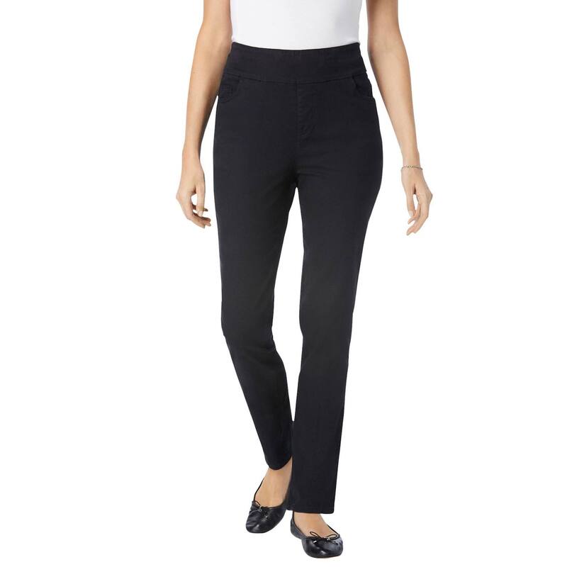 ウーマン ウィズイン レディース ボトムス デニムパンツ プラスサイズ ジーンズ Woman Within Plusize Pull-On Straight-Legap-Free Stretch Denim Jeans Black ブラック