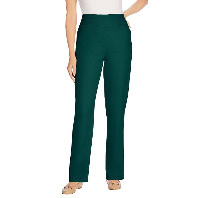 ウーマン ウィズイン レディース ボトムス デニムパンツ プラスサイズ ジーンズ Woman Within Plusize Pull-On Straight-Legap-Free Stretch Denim Jeans Emerald Green グリーン