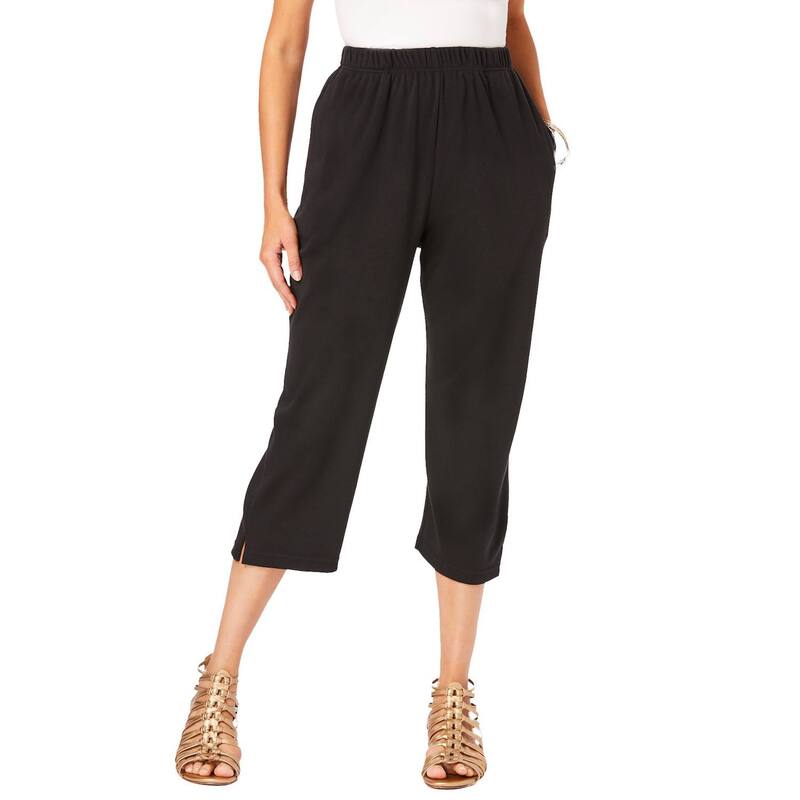 ロアマンズ レディース ボトムス カジュアルパンツ プラスサイズ キャップ ニット Roaman's Women's Plusize Soft Knit Pull-On Capri Pant Black ブラック