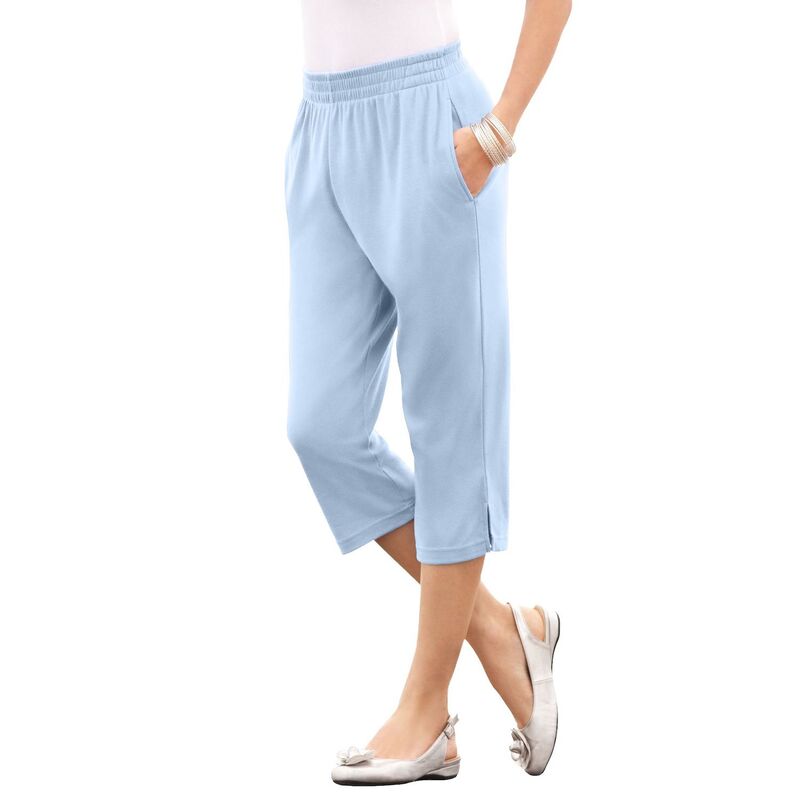 ロアマンズ レディース ボトムス カジュアルパンツ プラスサイズ キャップ ニット Roaman's Women's Plusize Soft Knit Pull-On Capri Pant Pale Blue ブルー
