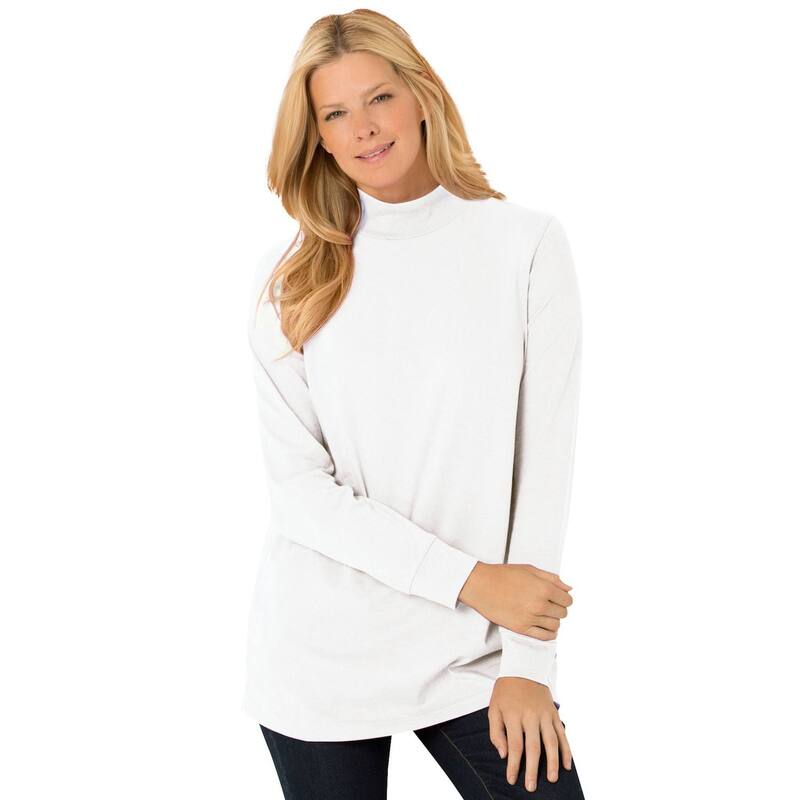ウーマン ウィズイン レディース トップス Tシャツ モックネック プラスサイズ 長袖 Woman Within Plusize Perfect Long-Sleeve Mockneck Tee White ホワイト