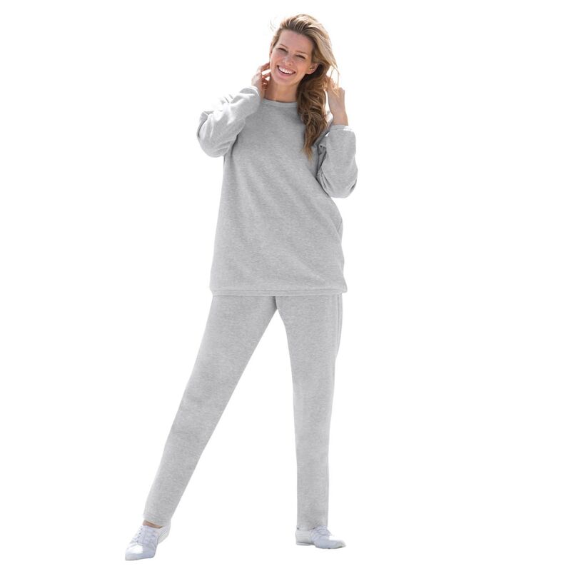ウーマン ウィズイン レディース アンダーウェア ナイトウェア プラスサイズ スウェット シャツ フリース Woman Within Plusize Fleece Sweatshirt Set Heather Grey グレー
