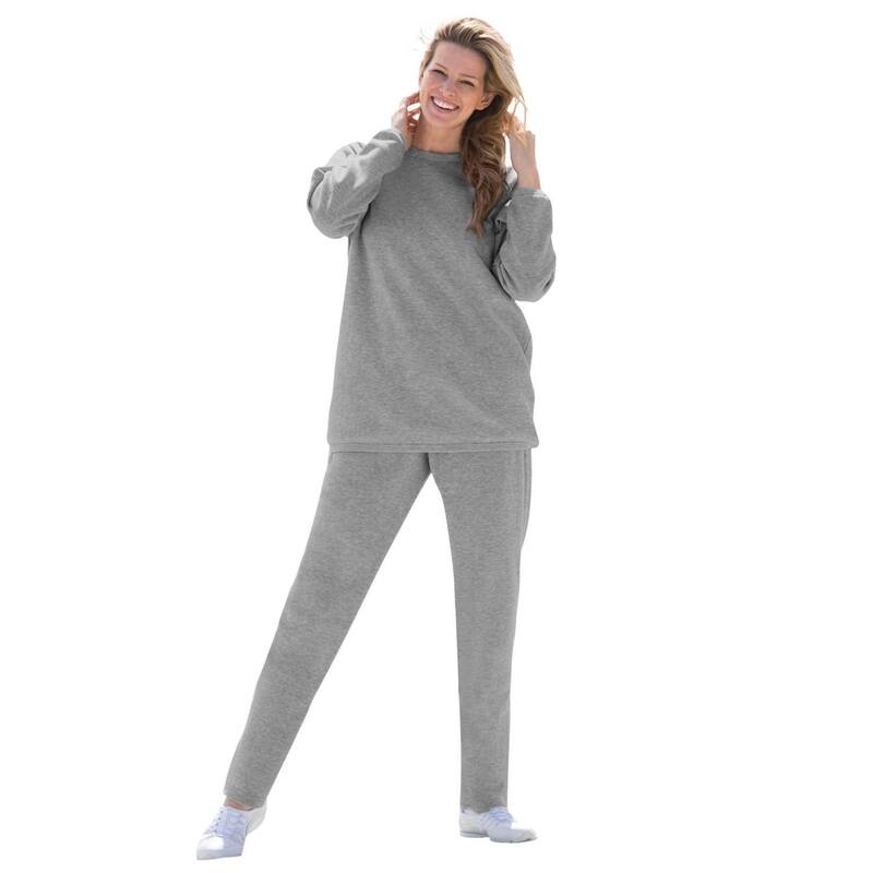 ウーマン ウィズイン レディース アンダーウェア ナイトウェア プラスサイズ スウェット シャツ フリース Woman Within Plusize Fleece Sweatshirt Set Medium Heather Grey グレー