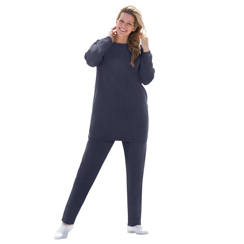 ウーマン ウィズイン レディース アンダーウェア ナイトウェア プラスサイズ スウェット シャツ フリース Woman Within Plusize Fleece Sweatshirt Set Navy ネイビー