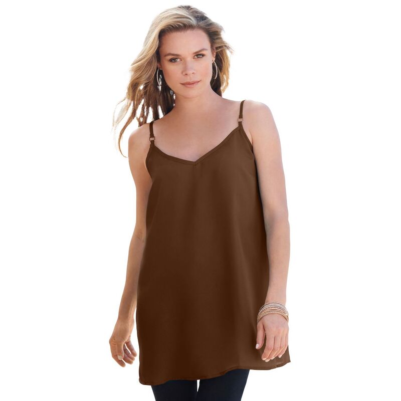 ロアマンズ レディース トップス Tシャツ Vネック プラスサイズ Roaman's Women's Plusize V Neck Cami Chocolate チョコレート|ReVida 店