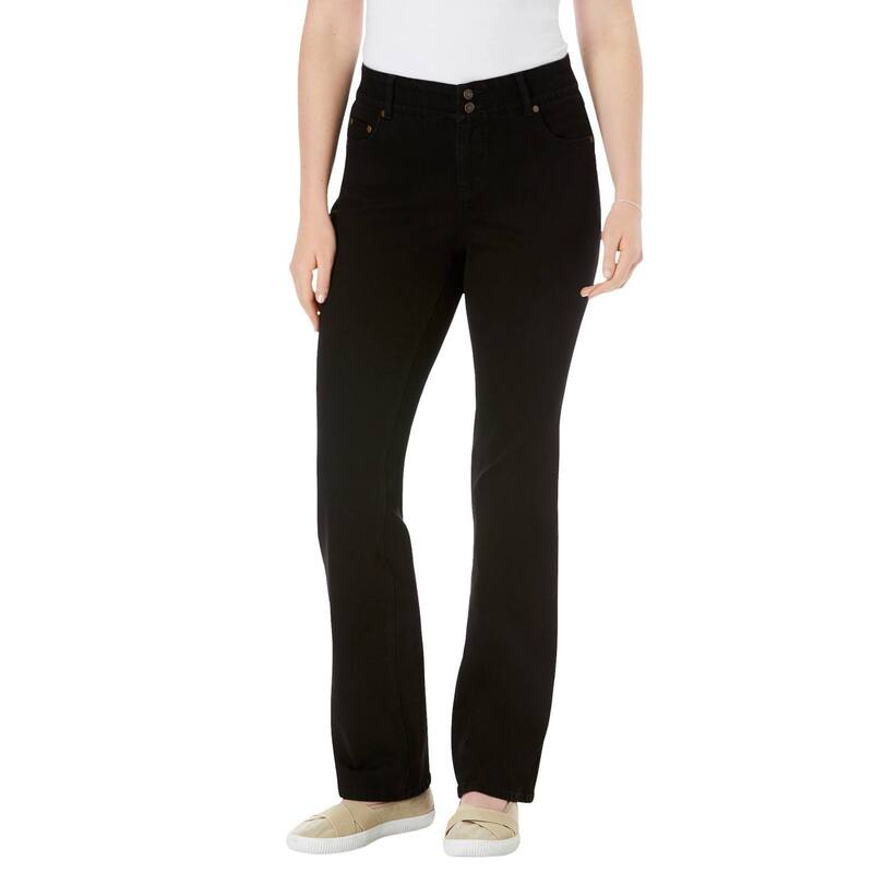 ウーマン ウィズイン レディース ボトムス デニムパンツ ブーツカット プラスサイズ ブーツ ジーンズ Woman Within Plusize Stretch Built-In Slimming Panel Bootcut Jeans Black Denim ブラック