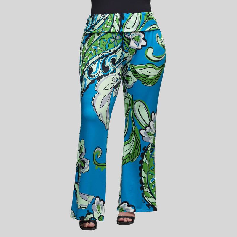 24 セブンコンフォート レディース ボトムス カジュアルパンツ プラスサイズ Plusize 24Seven Comfort Apparel Bell Bottom Foldover Waist Pants Blue Multi ブルー 13,121円