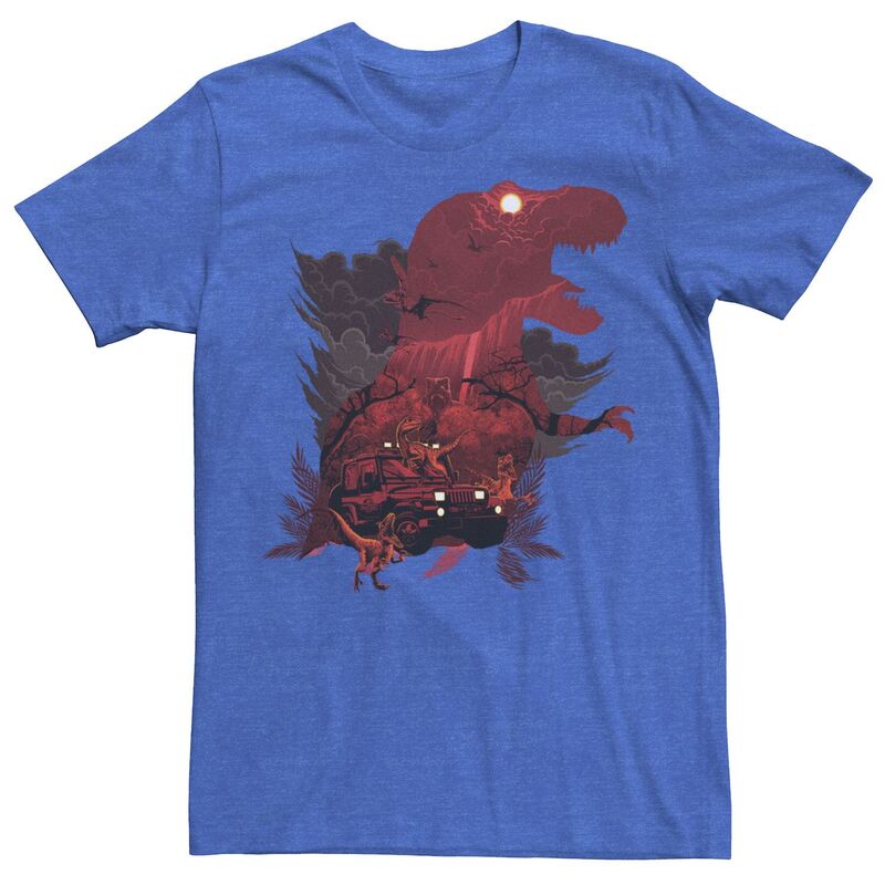 アニメキャラクター レディース トップス Tシャツ グラフィック Licensed Character Men's Jurassic Park T-Rex Red Safari Collage Graphic Tee Royal Heather ヘザー