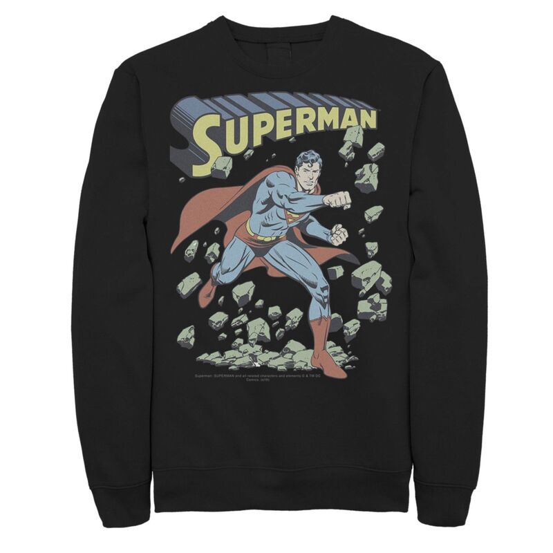 アニメキャラクター レディース トップス Tシャツ ヴィンテージ スウェット Licensed Character Men's DComicsuperman With Rocks Vintage Poster Sweatshirt Black ブラック｜ReVida 店
