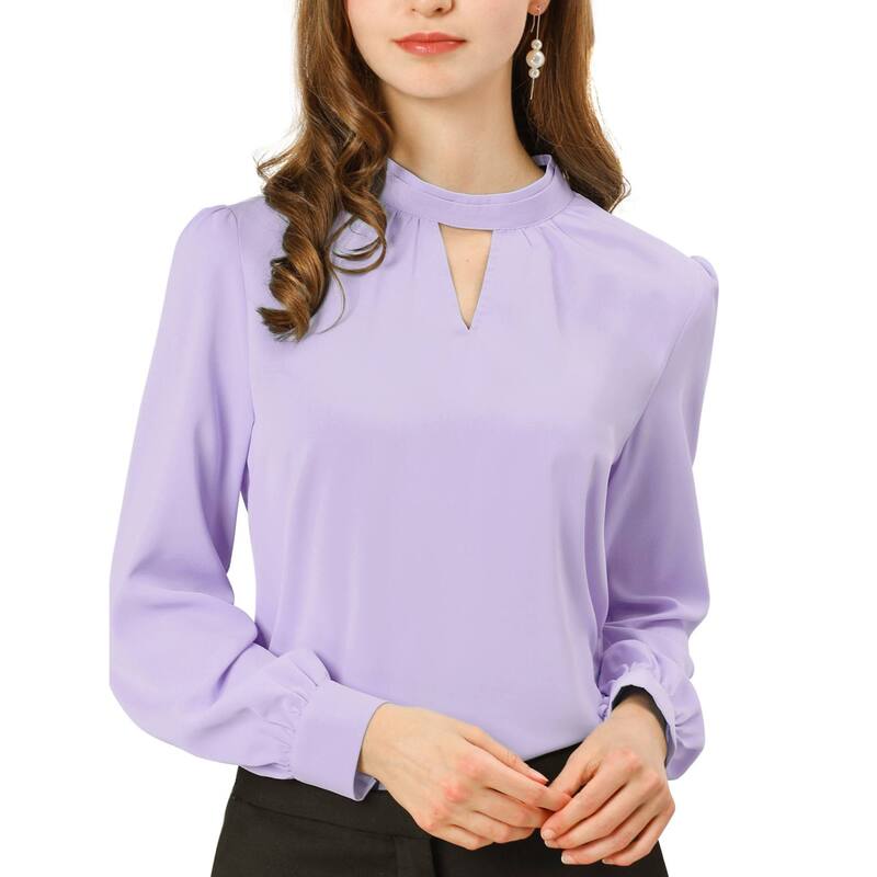 アレグラ ケー レディース トップス シャツ プリーツ ブラウス ALLEGRA K Women Keyhole Stand Collar Pleated Back Button Blouse Tops Light Purple パープル