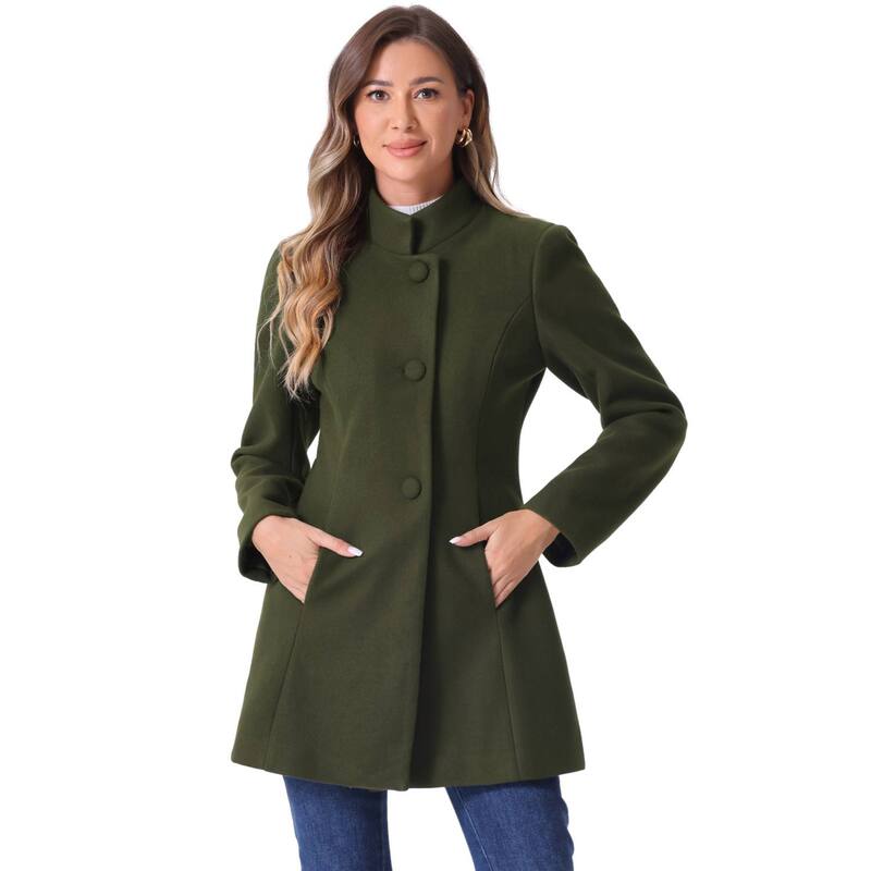 アレグラ ケー レディース アウター ジャケット・ブルゾン コート ALLEGRA K Women Winter Stand Collar Long Sleeve Single Breasted Long Overcoat Army Green グリーン