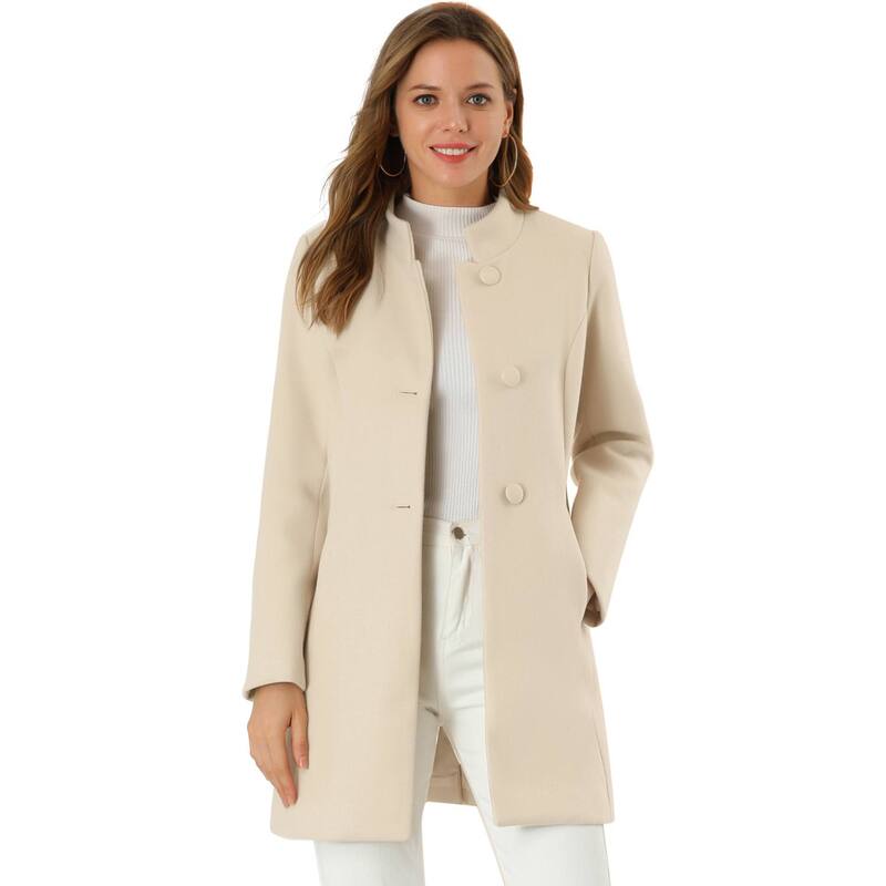 アレグラ ケー レディース アウター ジャケット・ブルゾン コート ALLEGRA K Women Winter Stand Collar Long Sleeve Single Breasted Long Overcoat Beige ベージュ