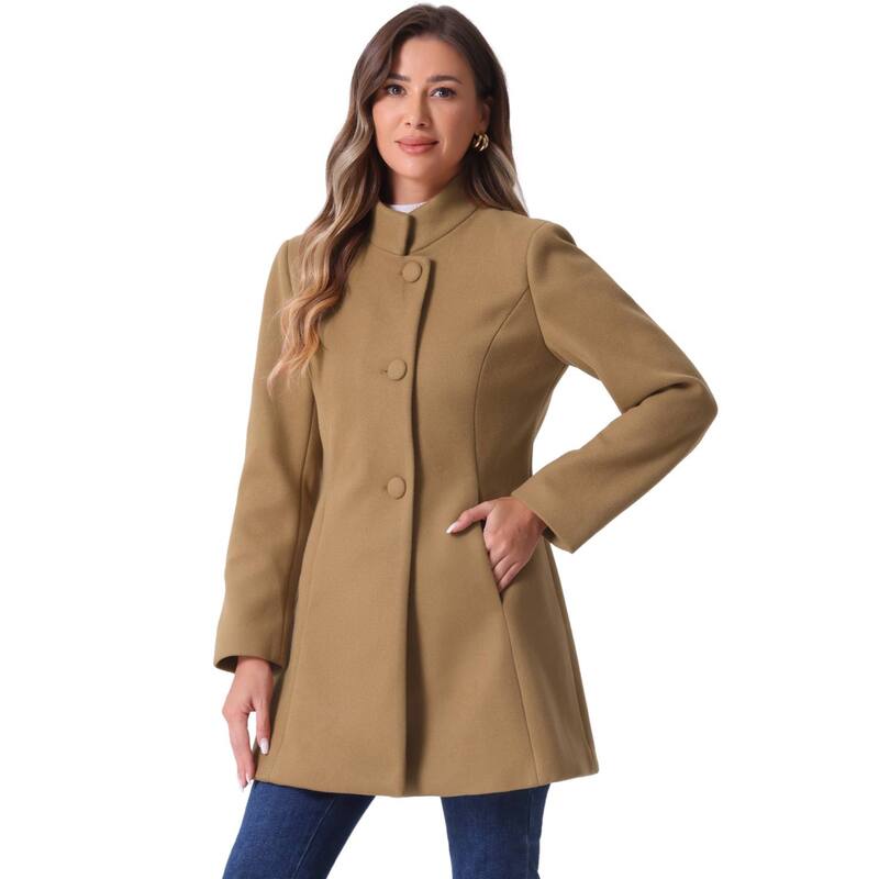 アレグラ ケー レディース アウター ジャケット・ブルゾン コート ALLEGRA K Women's Winter Stand Collar Long Sleeve Single Breasted Long Overcoat Camel キャメル