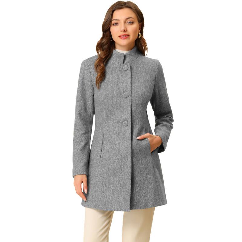 アレグラ ケー レディース アウター ジャケット・ブルゾン コート ALLEGRA K Women Winter Stand Collar Long Sleeve Single Breasted Long Overcoat Grey グレー